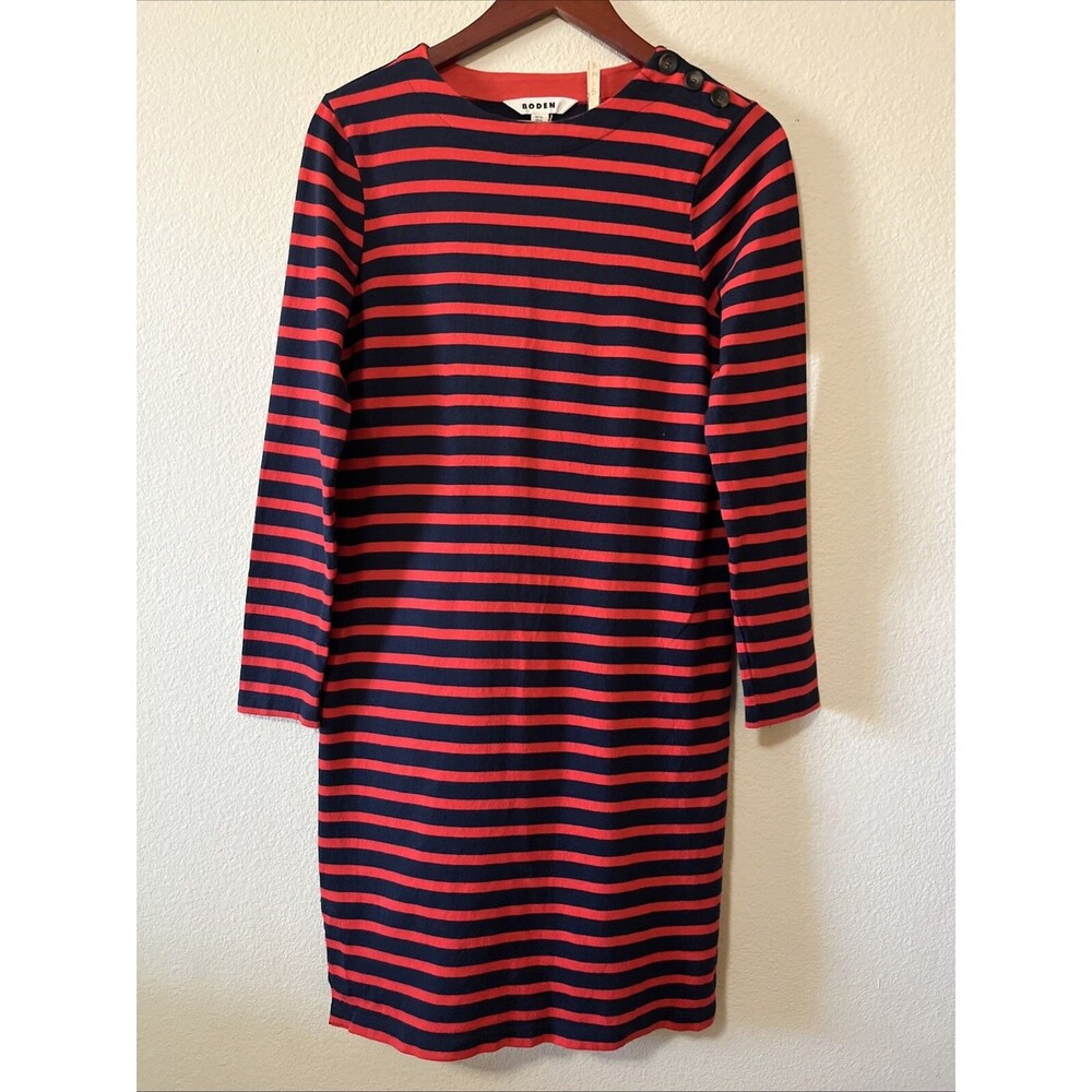 Boden 3/4 Sleeve Round Neck Striped Preppy Nautical Knit Sweater Dress SZ 6L